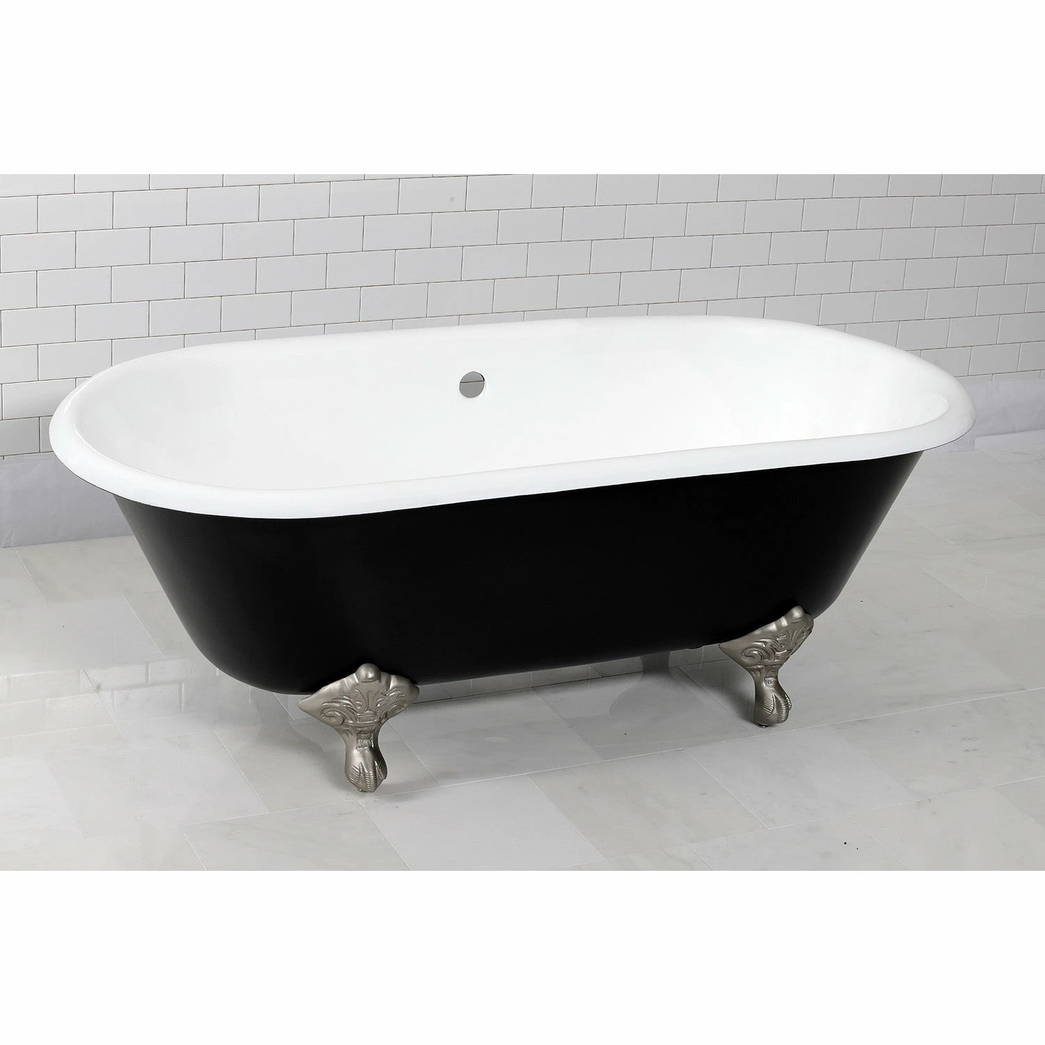 Aqua Eden VBTND663013NB8 66-Inch Cast Iron Double Ended Clawfoot Tub (No Faucet Drillings), Black/White/Brushed Nickel - Image 5