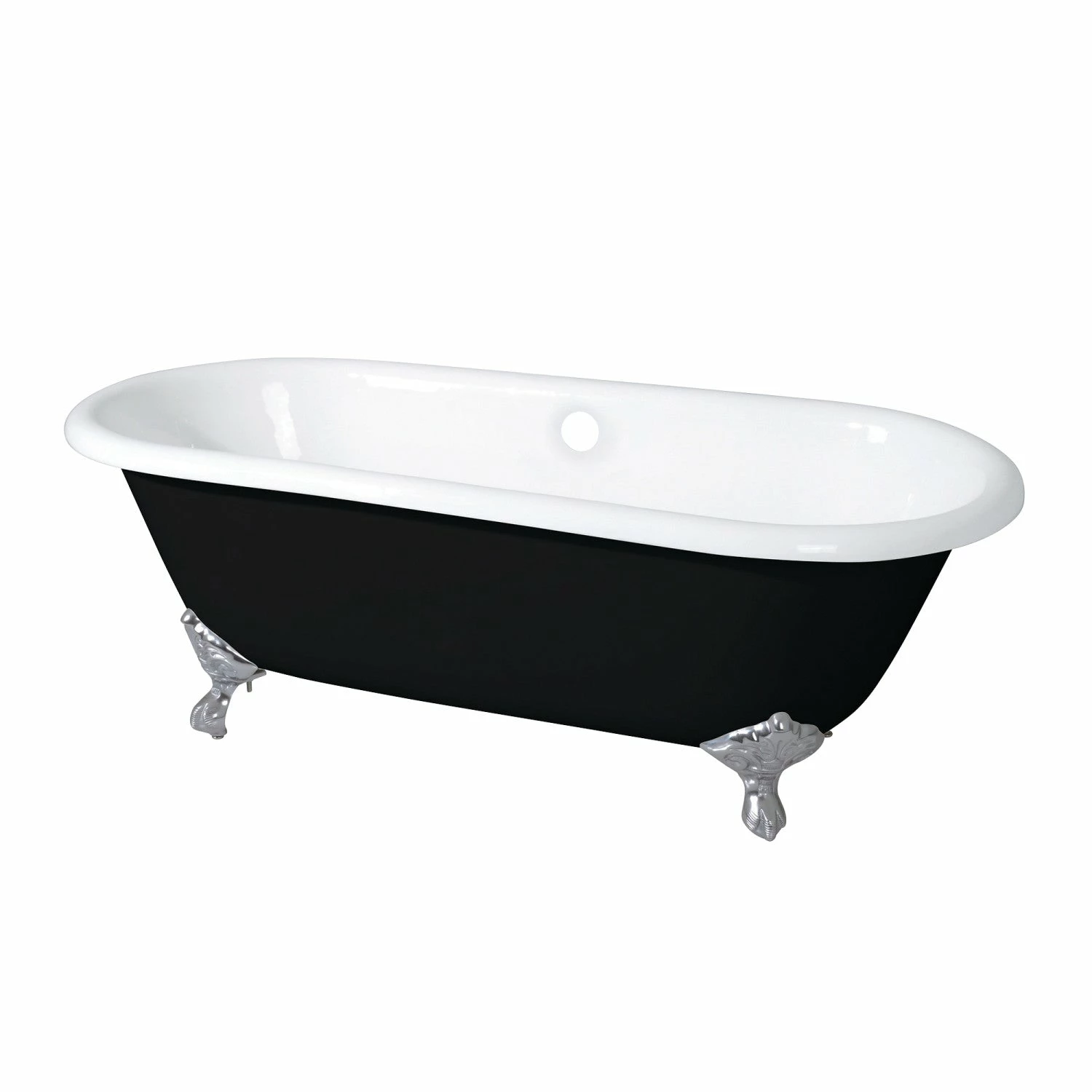 Aqua Eden VBTND663013NB8 66-Inch Cast Iron Double Ended Clawfoot Tub (No Faucet Drillings), Black/White/Brushed Nickel - Image 6