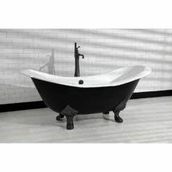 Aqua Eden VBTND7231NC0 72-Inch Cast Iron Double Slipper Clawfoot Tub (No Faucet Drillings), White/Matte Black