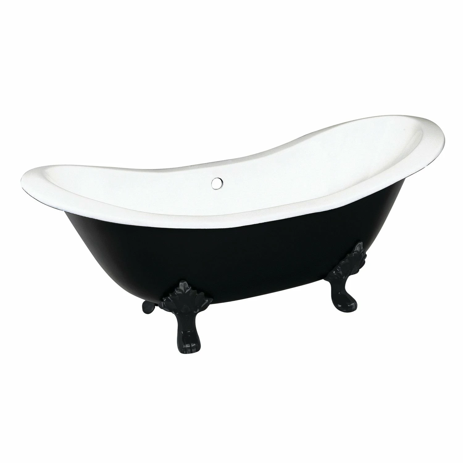 Aqua Eden VBTND7231NC0 72-Inch Cast Iron Double Slipper Clawfoot Tub (No Faucet Drillings), White/Matte Black - Image 2