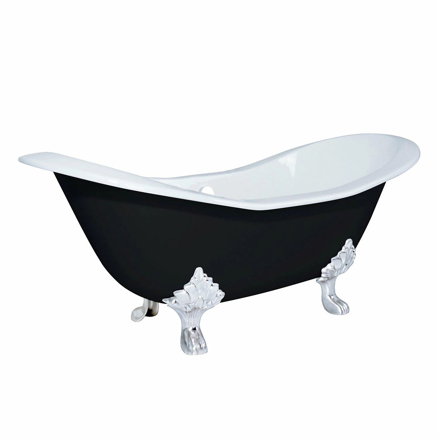 Aqua Eden VBTND7231NC1 72-Inch Cast Iron Double Slipper Clawfoot Tub (No Faucet Drillings), Black/White/Polished Chrome - Image 8