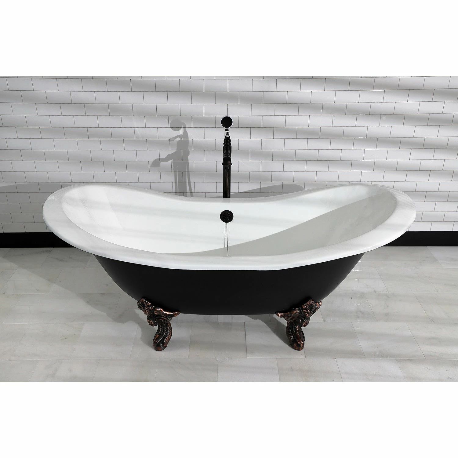 Aqua Eden VBTND7231NC5 72-Inch Cast Iron Double Slipper Clawfoot Tub (No Faucet Drillings), Black/White/Oil Rubbed Bronze - Image 2