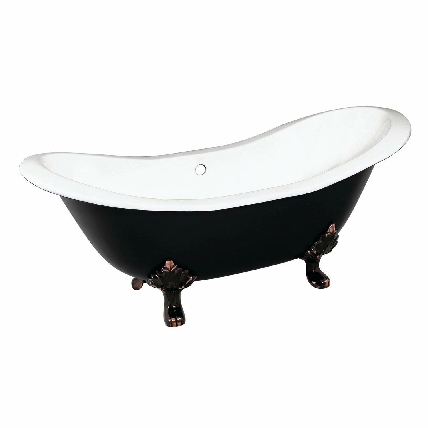 Aqua Eden VBTND7231NC5 72-Inch Cast Iron Double Slipper Clawfoot Tub (No Faucet Drillings), Black/White/Oil Rubbed Bronze - Image 5