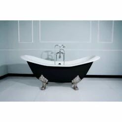 Aqua Eden VBTND7231NC8 72-Inch Cast Iron Double Slipper Clawfoot Tub (No Faucet Drillings), Black/White/Brushed Nickel