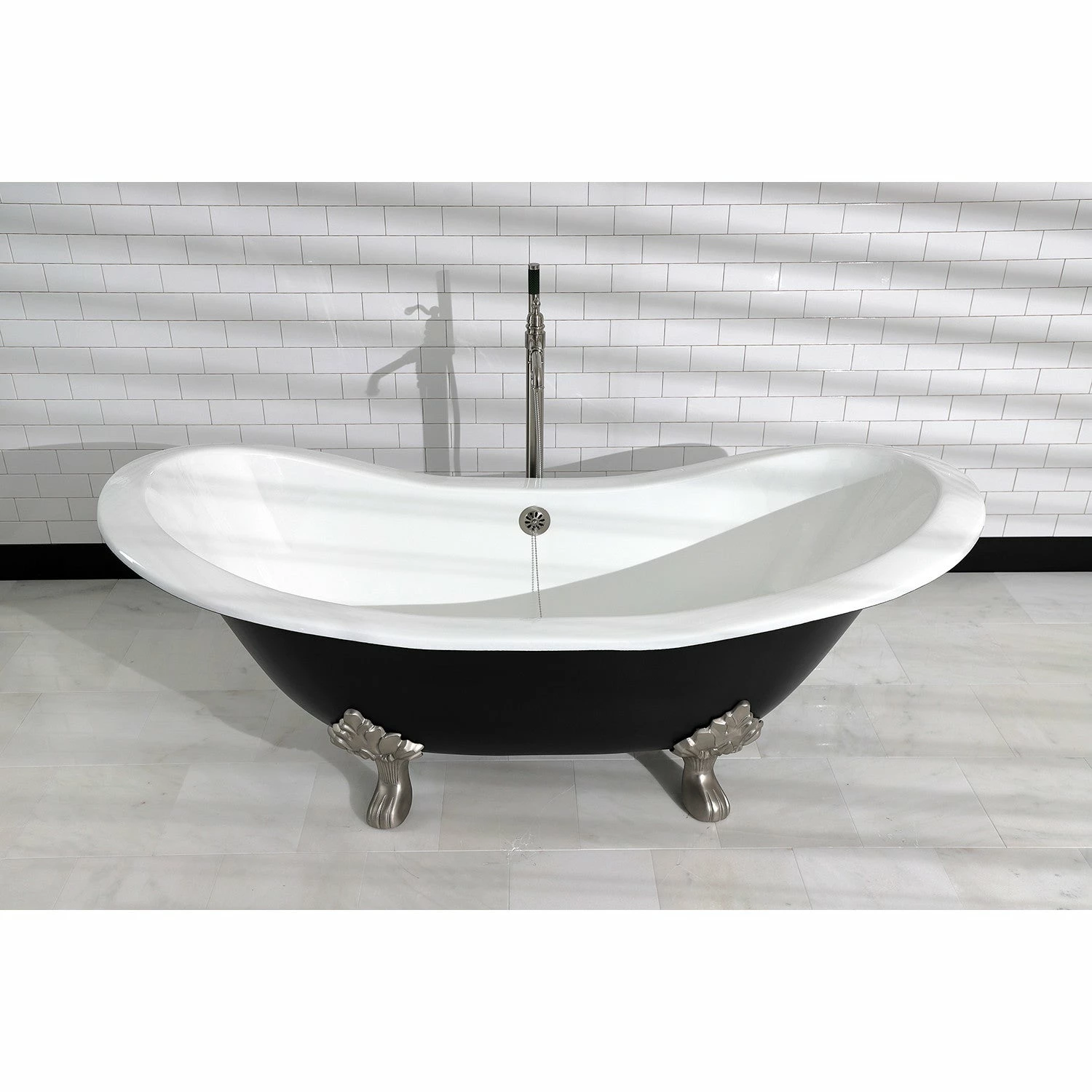 Aqua Eden VBTND7231NC8 72-Inch Cast Iron Double Slipper Clawfoot Tub (No Faucet Drillings), Black/White/Brushed Nickel - Image 2