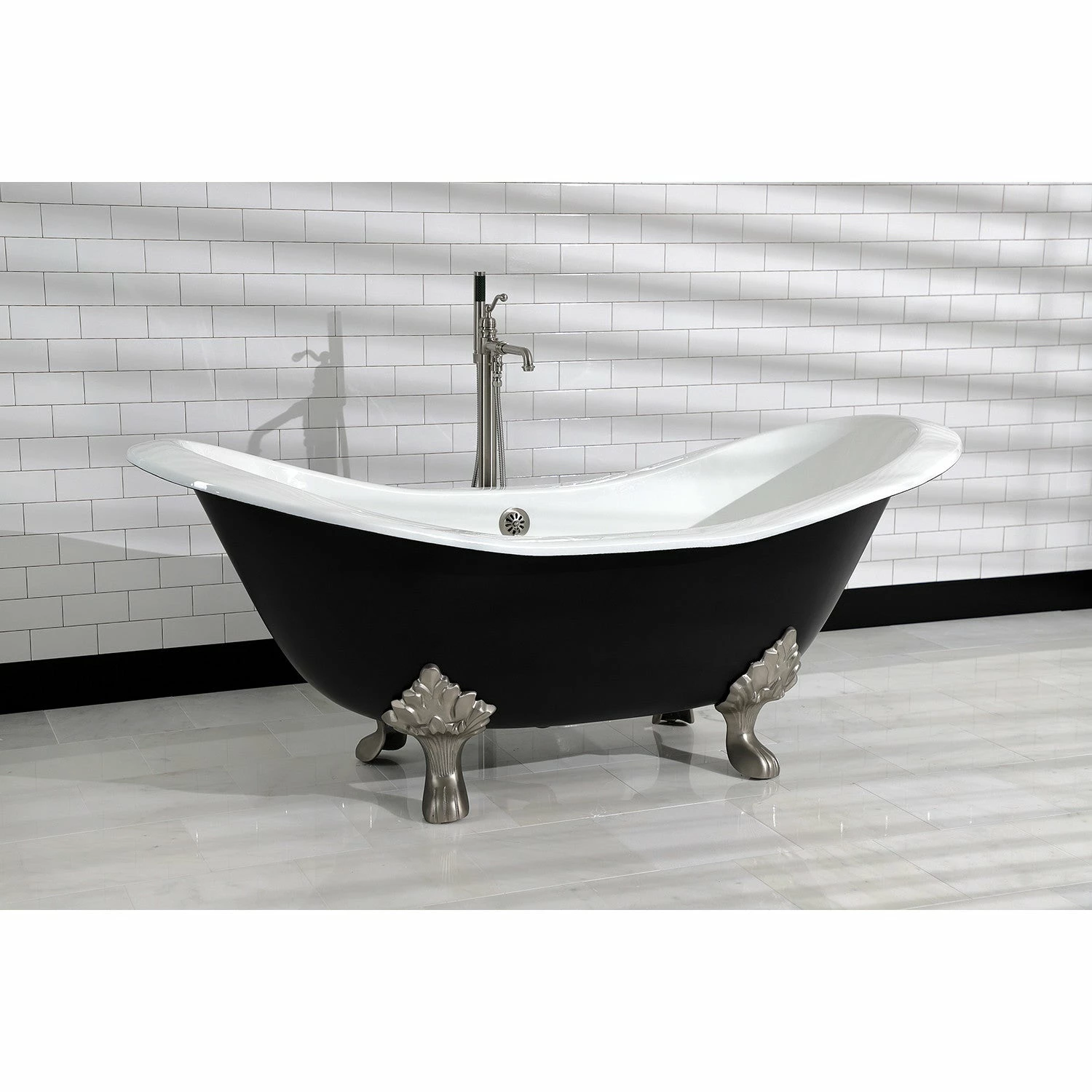 Aqua Eden VBTND7231NC8 72-Inch Cast Iron Double Slipper Clawfoot Tub (No Faucet Drillings), Black/White/Brushed Nickel - Image 5