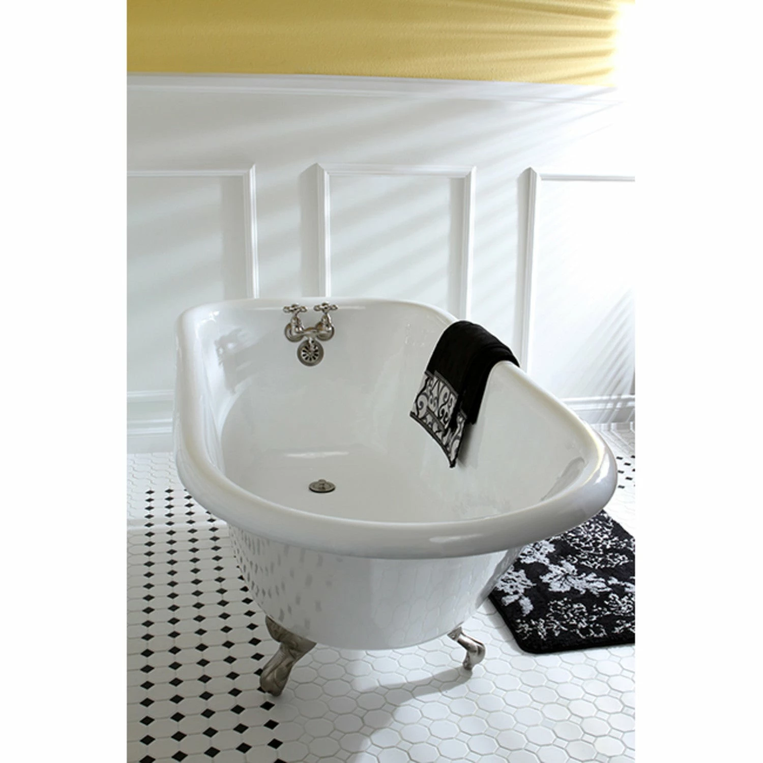Aqua Eden VCT3D483018NT8 48-Inch Cast Iron Roll Top Clawfoot Tub With 3-3/8 Inch Wall Drillings, White/Brushed Nickel - Image 3