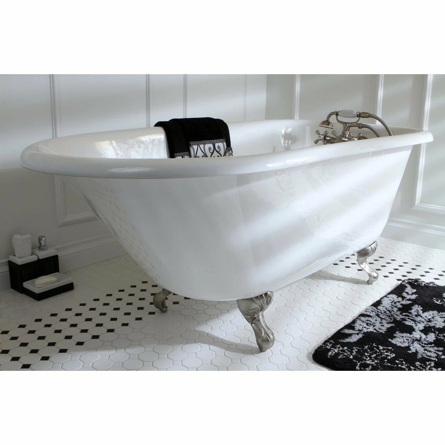 Aqua Eden VCT3D483018NT8 48-Inch Cast Iron Roll Top Clawfoot Tub With 3-3/8 Inch Wall Drillings, White/Brushed Nickel - Image 6