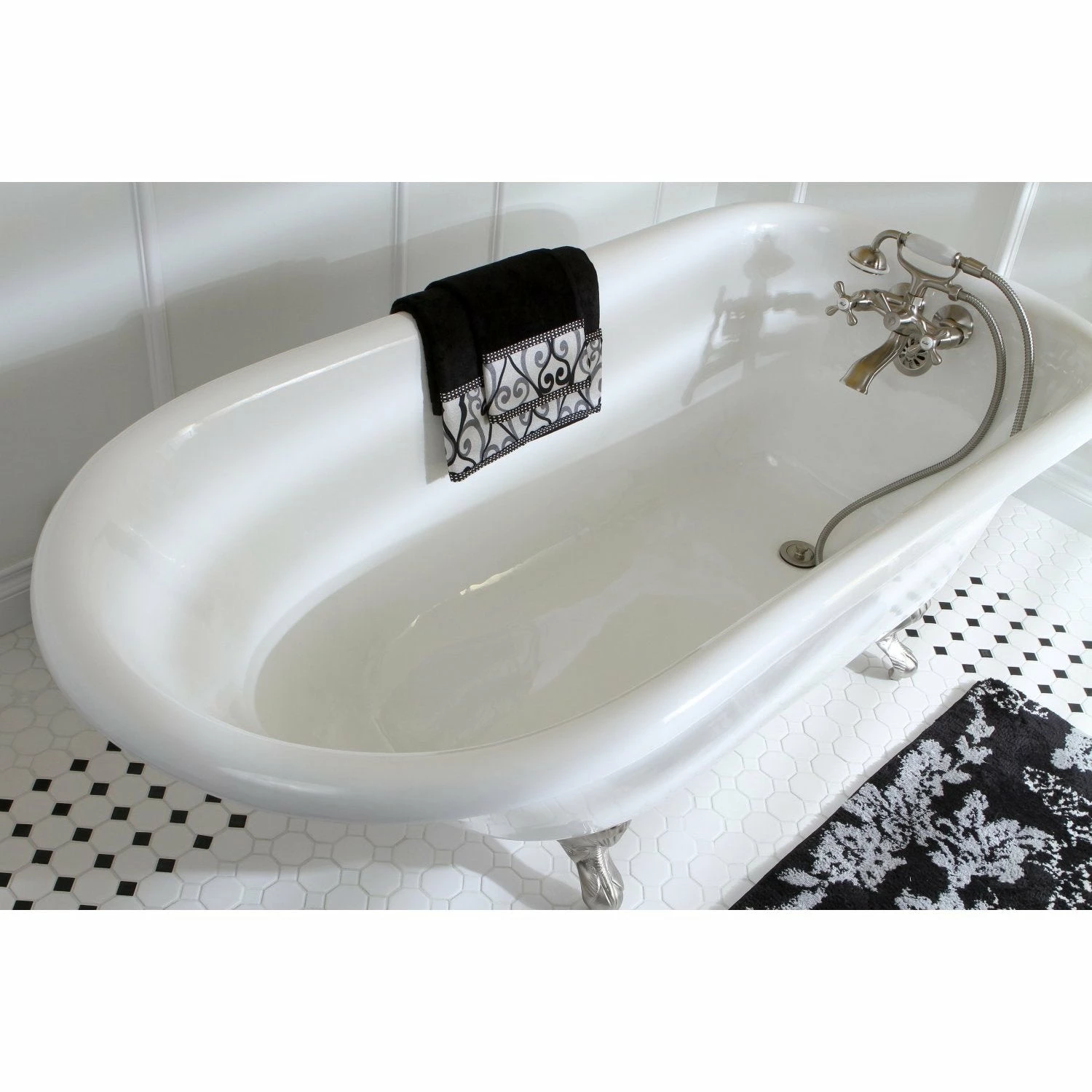 Aqua Eden VCT3D543019NT8 54-Inch Cast Iron Roll Top Clawfoot Tub With 3-3/8 Inch Wall Drillings, White/Brushed Nickel - Image 5