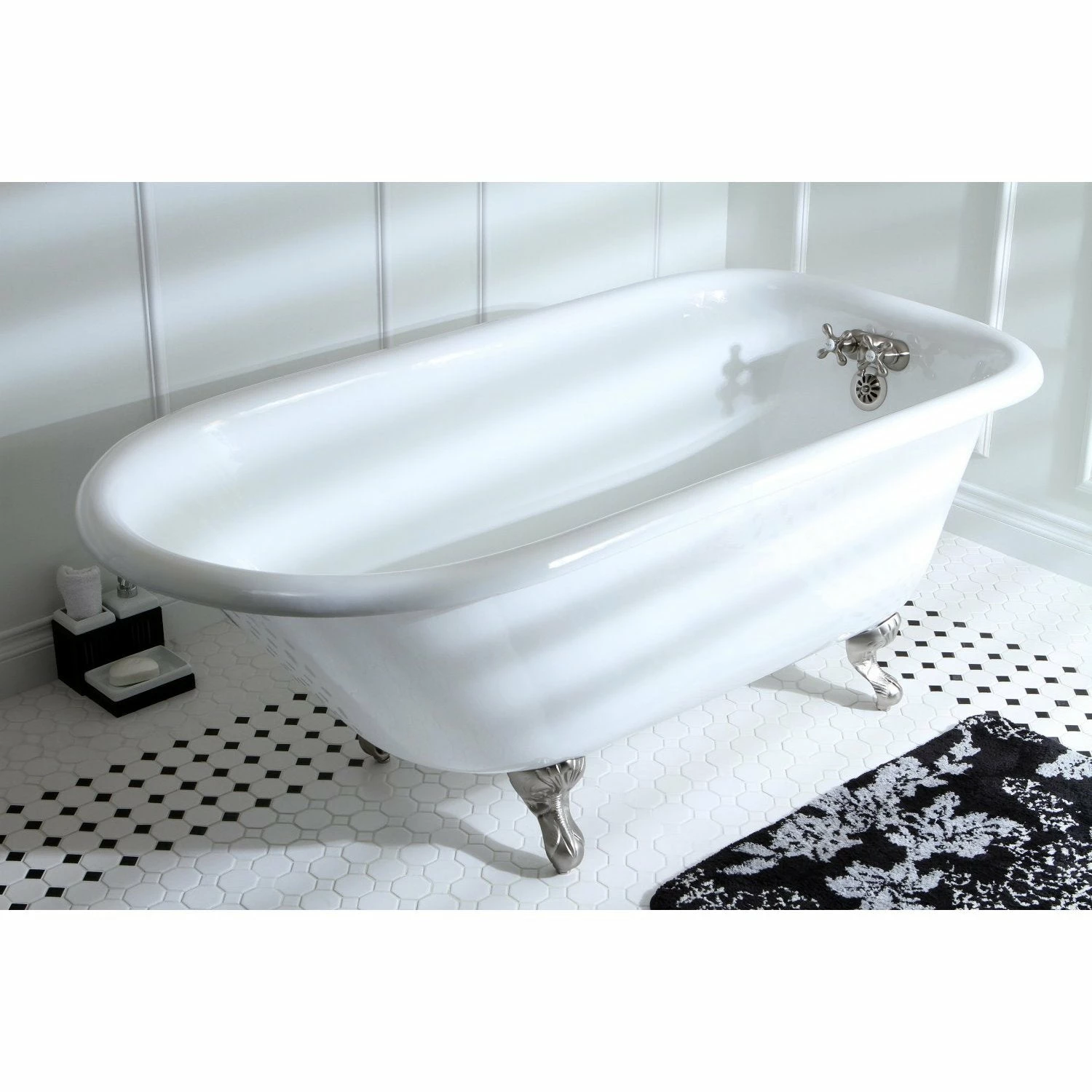 Aqua Eden VCT3D543019NT8 54-Inch Cast Iron Roll Top Clawfoot Tub With 3-3/8 Inch Wall Drillings, White/Brushed Nickel - Image 7