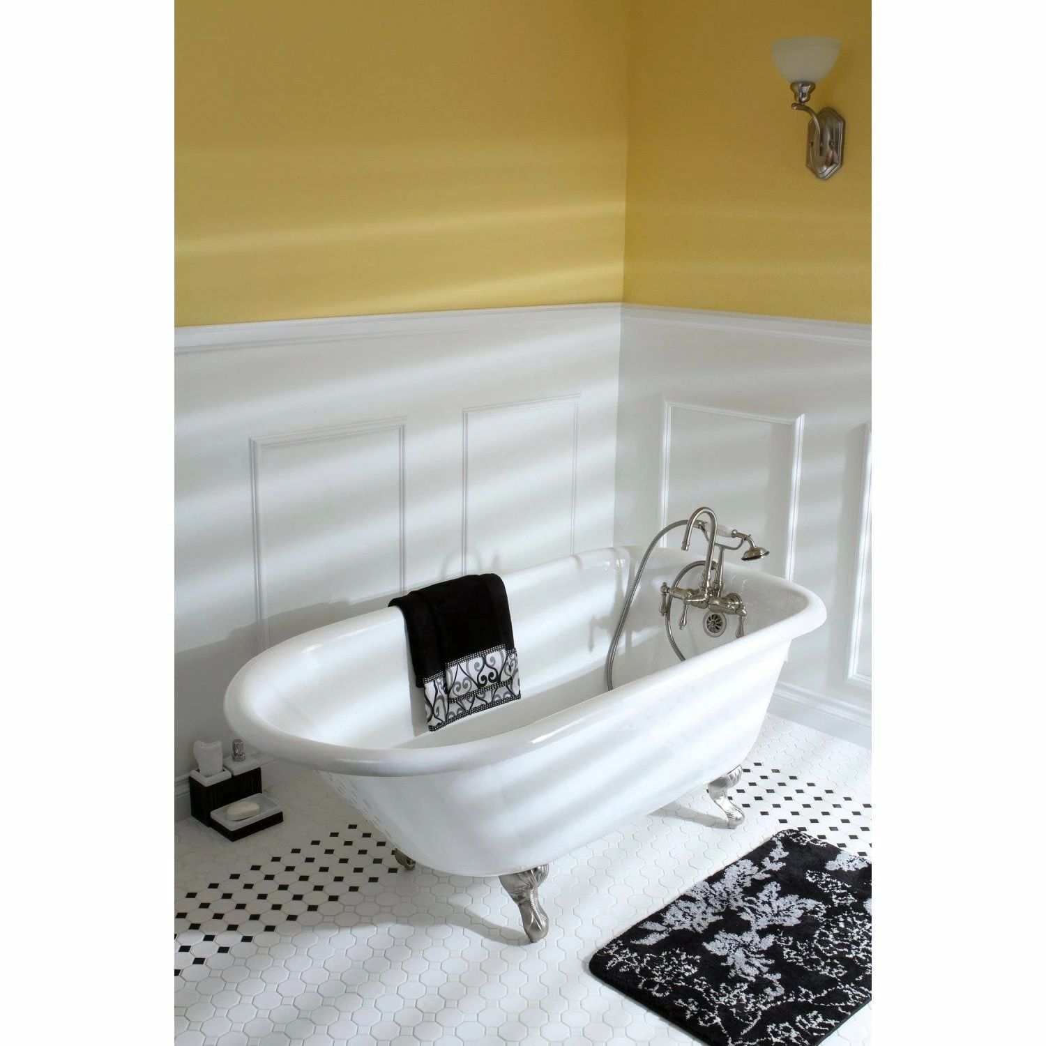 Aqua Eden VCT3D603019NT8 60-Inch Cast Iron Roll Top Clawfoot Tub With 3-3/8 Inch Wall Drillings, White/Brushed Nickel - Image 2