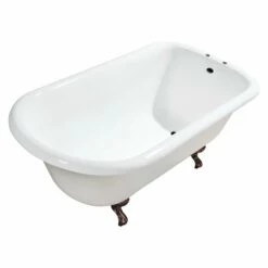 Aqua Eden VCT7D483117W5 48-Inch Cast Iron Roll Top Clawfoot Tub With 7-Inch Faucet Drillings, White/Oil Rubbed Bronze