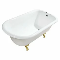 Aqua Eden VCT7D483117W7 48-Inch Cast Iron Roll Top Clawfoot Tub With 7-Inch Faucet Drillings, White/Brushed Brass