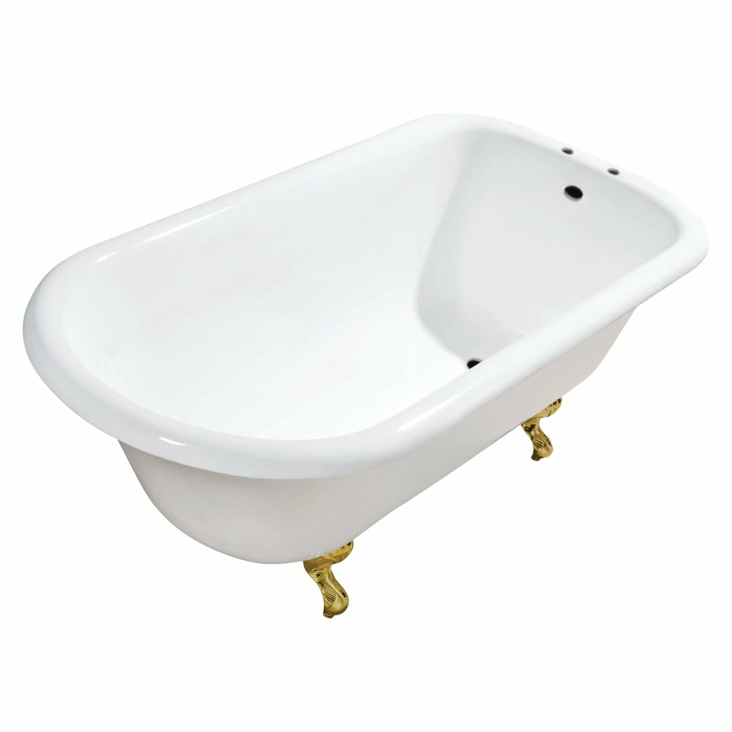 Aqua Eden VCT7D483117W7 48-Inch Cast Iron Roll Top Clawfoot Tub With 7-Inch Faucet Drillings, White/Brushed Brass