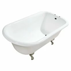Aqua Eden VCT7D483117W8 48-Inch Cast Iron Roll Top Clawfoot Tub With 7-Inch Faucet Drillings, White/Brushed Nickel