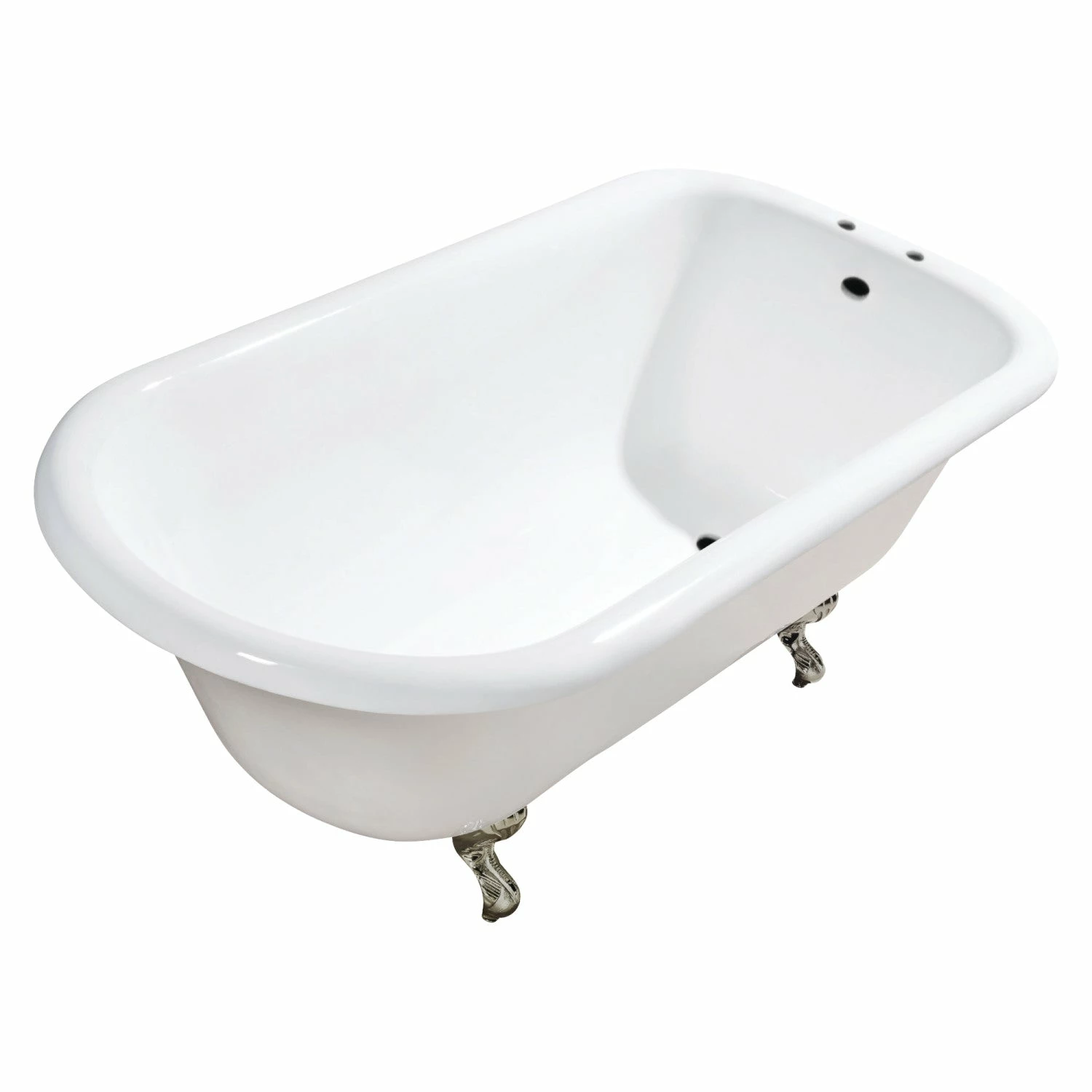 Aqua Eden VCT7D483117W8 48-Inch Cast Iron Roll Top Clawfoot Tub With 7-Inch Faucet Drillings, White/Brushed Nickel