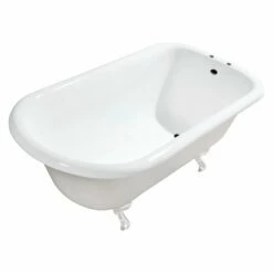 Aqua Eden VCT7D483117WH 48-Inch Cast Iron Roll Top Clawfoot Tub With 7-Inch Faucet Drillings, White