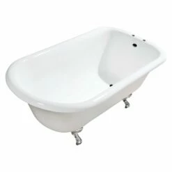 Aqua Eden VCT7D543019W6 54-Inch Cast Iron Roll Top Clawfoot Tub With 7-Inch Faucet Drillings, White/Polished Nickel