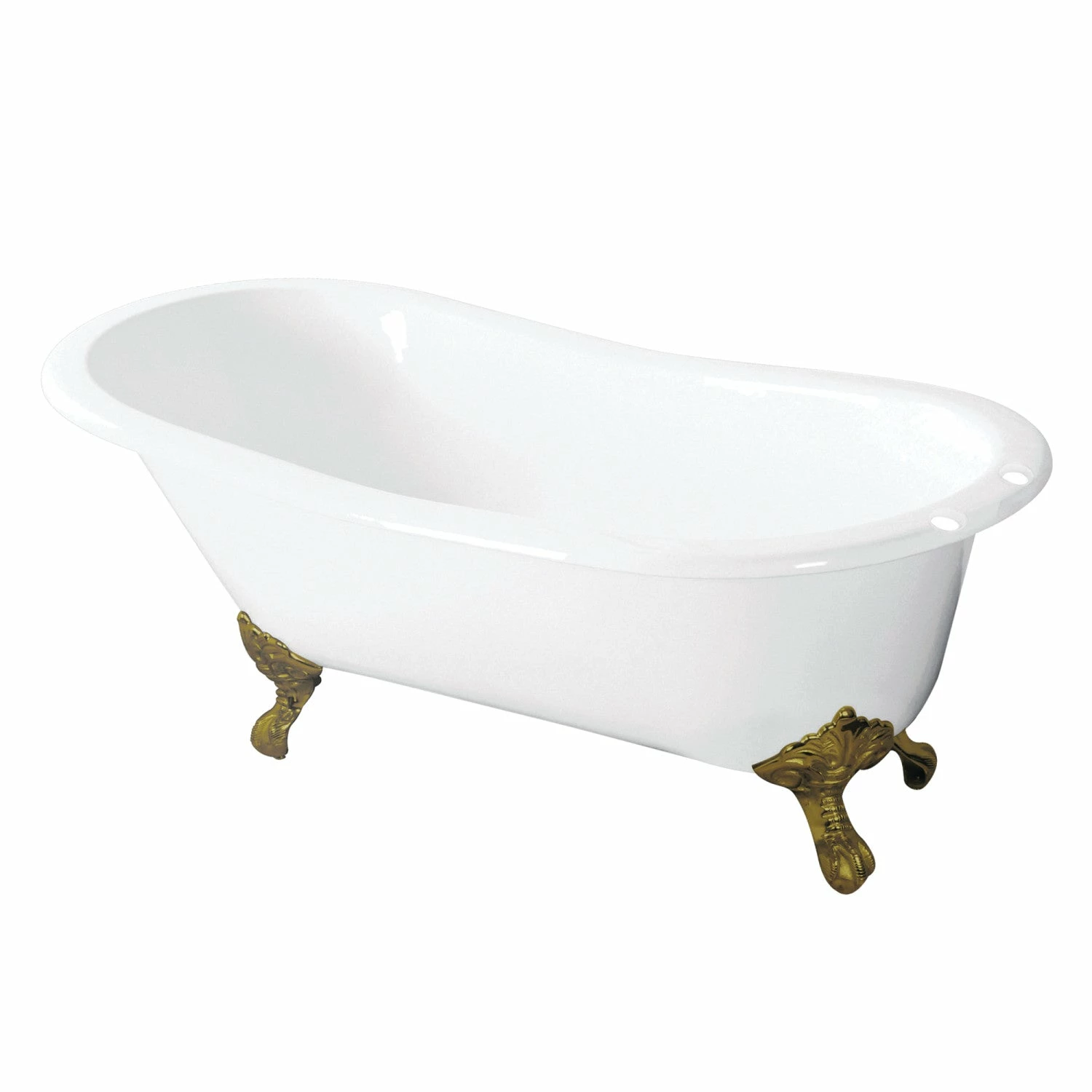Tazatina VCT7D5431B2 54-Inch Cast Iron Single Slipper Clawfoot Tub With 7-Inch Faucet Drillings, White/Polished Brass