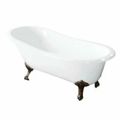 Tazatina VCT7D5431B6 54-Inch Cast Iron Single Slipper Clawfoot Tub With 7-Inch Faucet Drillings, White/Naples Bronze