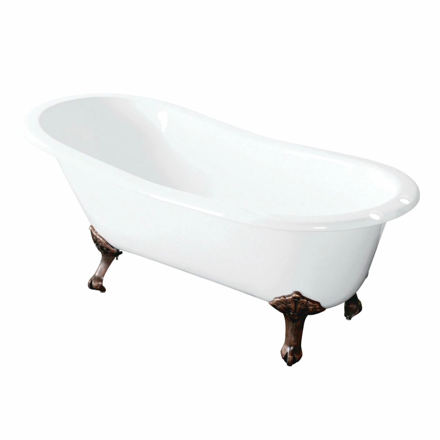Tazatina VCT7D5431B6 54-Inch Cast Iron Single Slipper Clawfoot Tub With 7-Inch Faucet Drillings, White/Naples Bronze