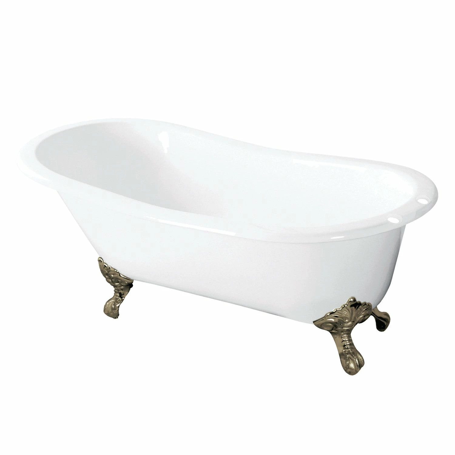 Tazatina VCT7D5431B8 54-Inch Cast Iron Single Slipper Clawfoot Tub With 7-Inch Faucet Drillings, White/Brushed Nickel