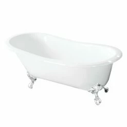 Tazatina VCT7D5431BW 54-Inch Cast Iron Single Slipper Clawfoot Tub With 7-Inch Faucet Drillings, White/White