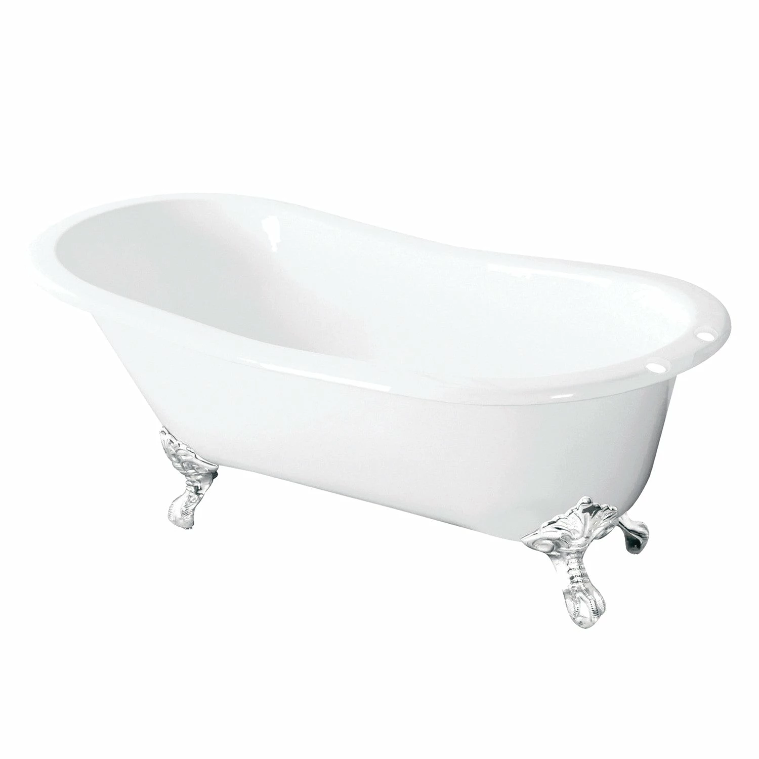 Tazatina VCT7D5431BW 54-Inch Cast Iron Single Slipper Clawfoot Tub With 7-Inch Faucet Drillings, White/White