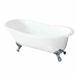 Tazatina VCT7D5731B1 57-Inch Cast Iron Single Slipper Clawfoot Tub With 7-Inch Faucet Drillings, White/Polished Chrome