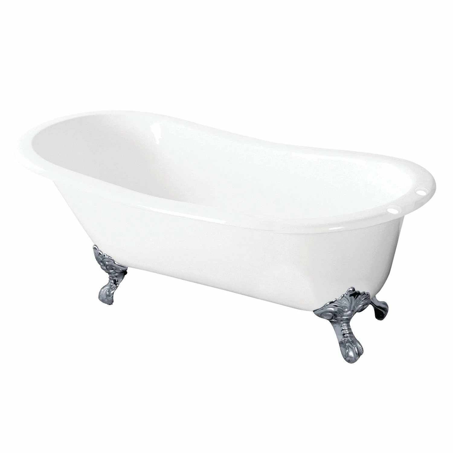 Tazatina VCT7D5731B1 57-Inch Cast Iron Single Slipper Clawfoot Tub With 7-Inch Faucet Drillings, White/Polished Chrome