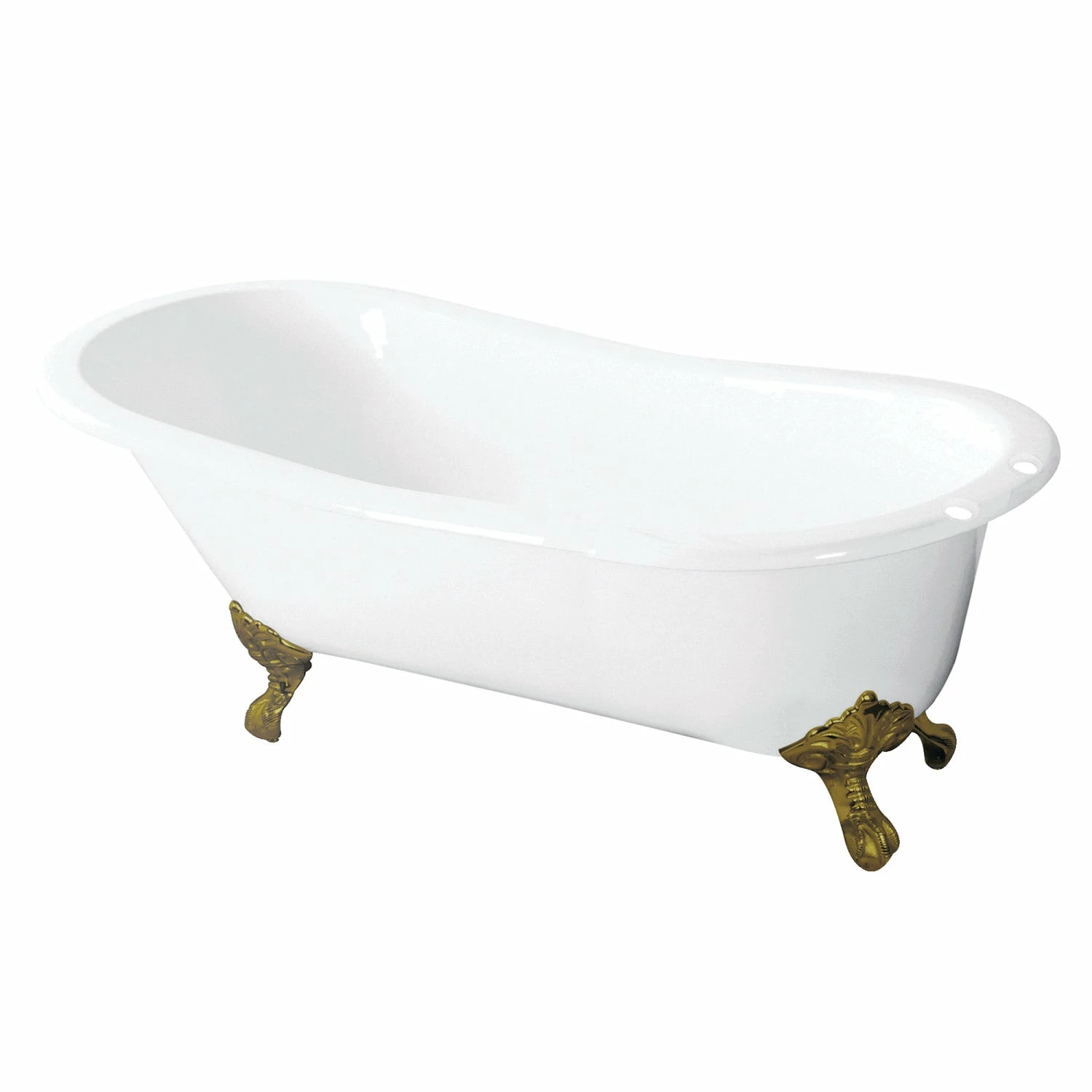 Tazatina VCT7D5731B2 57-Inch Cast Iron Single Slipper Clawfoot Tub With 7-Inch Faucet Drillings, White/Polished Brass