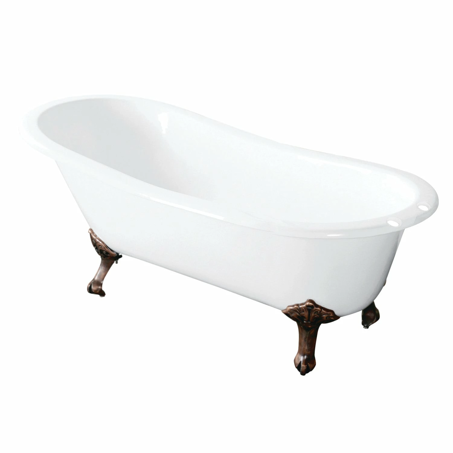 Tazatina VCT7D5731B6 57-Inch Cast Iron Single Slipper Clawfoot Tub With 7-Inch Faucet Drillings, White/Naples Bronze