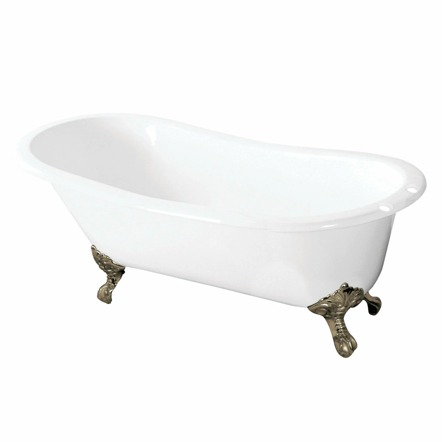 Tazatina VCT7D5731B8 57-Inch Cast Iron Single Slipper Clawfoot Tub With 7-Inch Faucet Drillings, White/Brushed Nickel