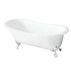 Tazatina VCT7D5731BW 57-Inch Cast Iron Single Slipper Clawfoot Tub With 7-Inch Faucet Drillings, White/White