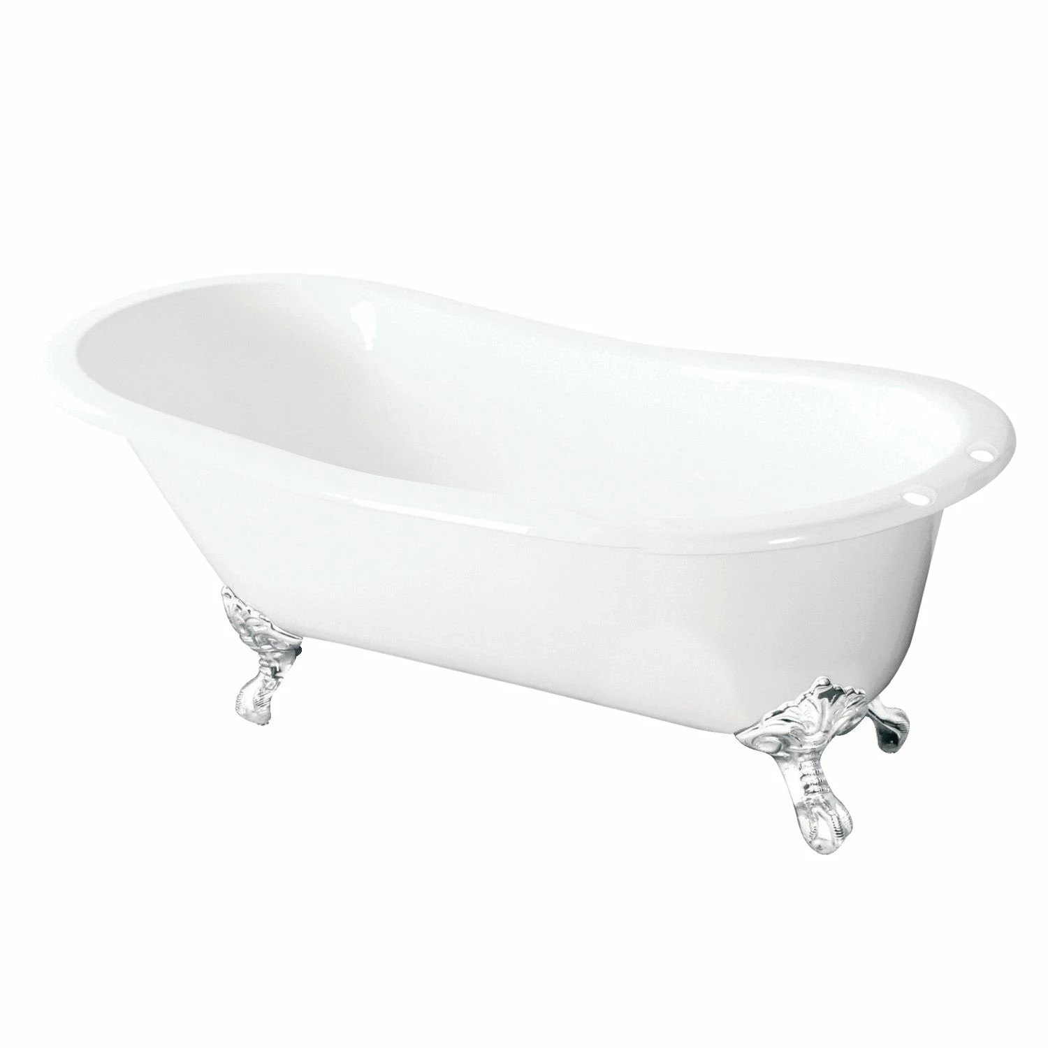 Tazatina VCT7D5731BW 57-Inch Cast Iron Single Slipper Clawfoot Tub With 7-Inch Faucet Drillings, White/White