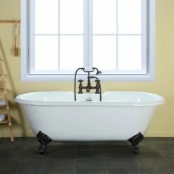 Aqua Eden VCT7D603017NB0 60-Inch Cast Iron Double Ended Clawfoot Tub With 7-Inch Faucet Drillings, White/Matte Black