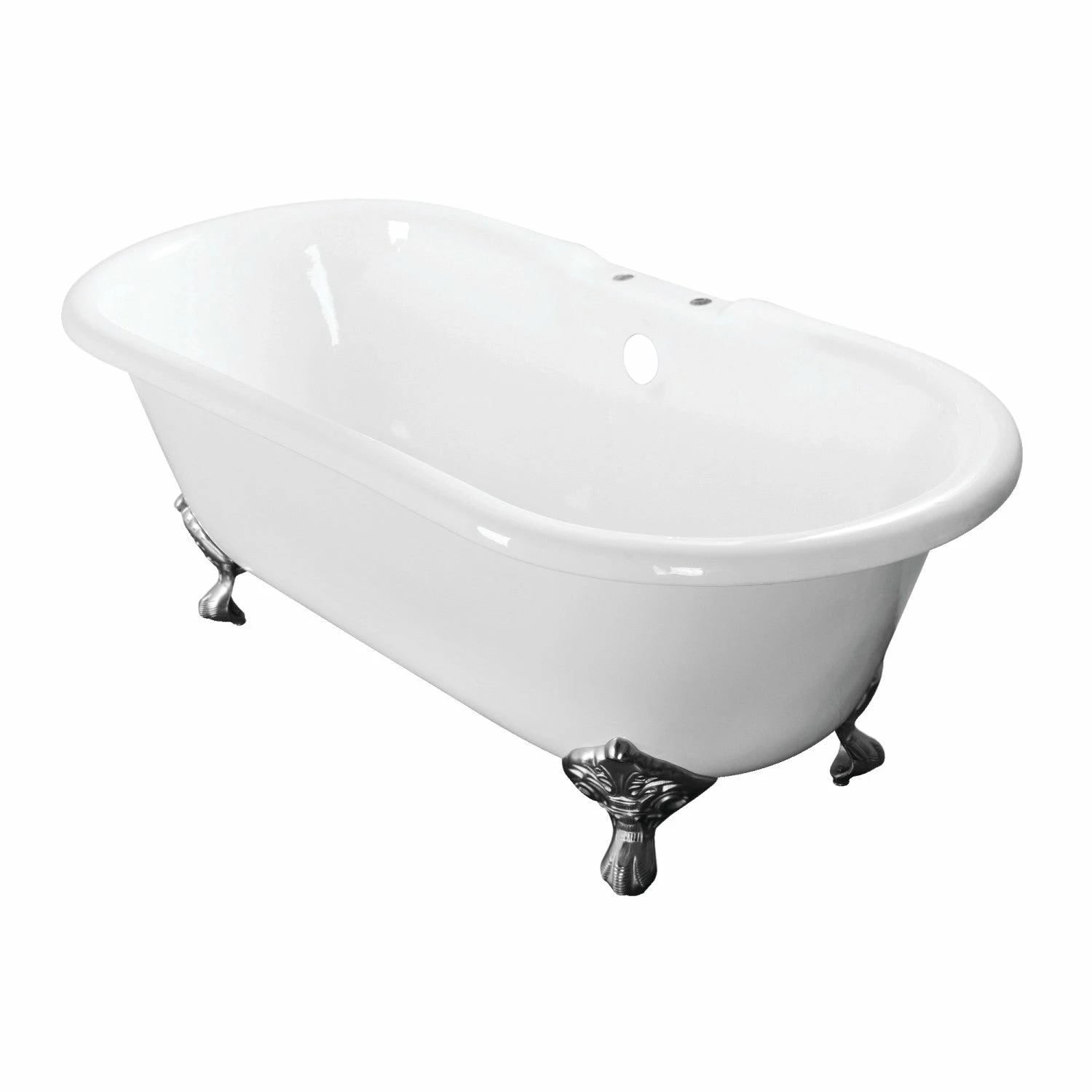 Aqua Eden VCT7D603017NB1 60-Inch Cast Iron Double Ended Clawfoot Tub With 7-Inch Faucet Drillings, White/Polished Chrome - Image 2