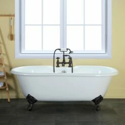 Aqua Eden VCT7D663013NB0 66-Inch Cast Iron Double Ended Clawfoot Tub With 7-Inch Faucet Drillings, White/Matte Black