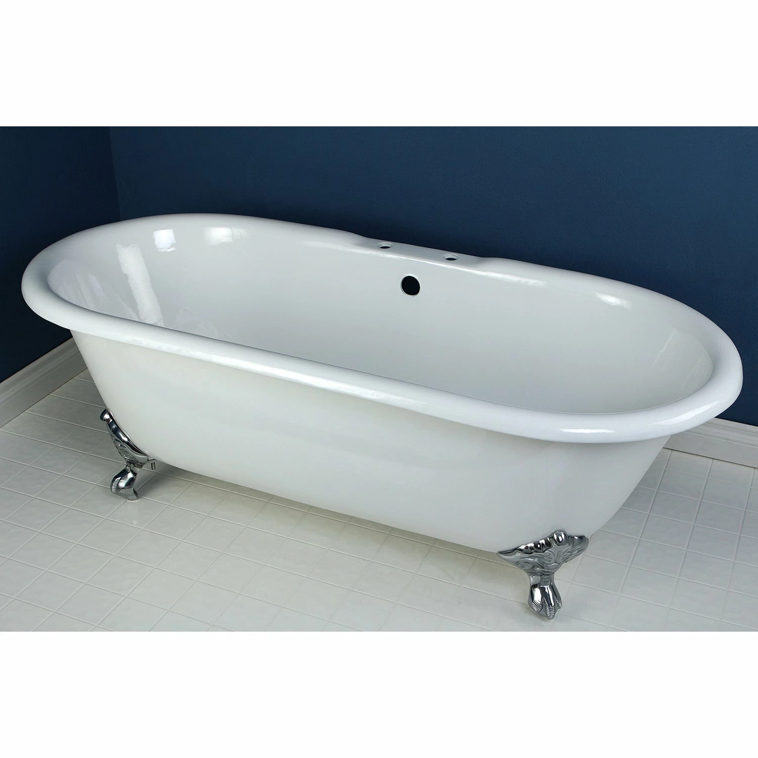 Aqua Eden VCT7D663013NB1 66-Inch Cast Iron Double Ended Clawfoot Tub With 7-Inch Faucet Drillings, White/Polished Chrome - Image 2
