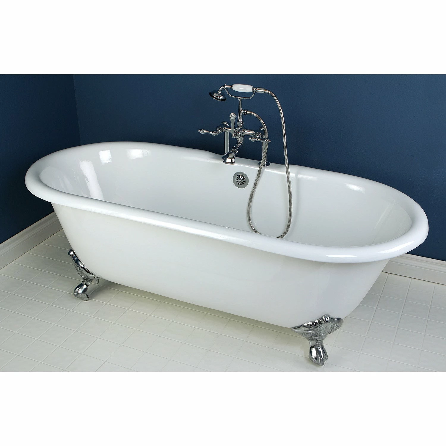Aqua Eden VCT7D663013NB1 66-Inch Cast Iron Double Ended Clawfoot Tub With 7-Inch Faucet Drillings, White/Polished Chrome - Image 3