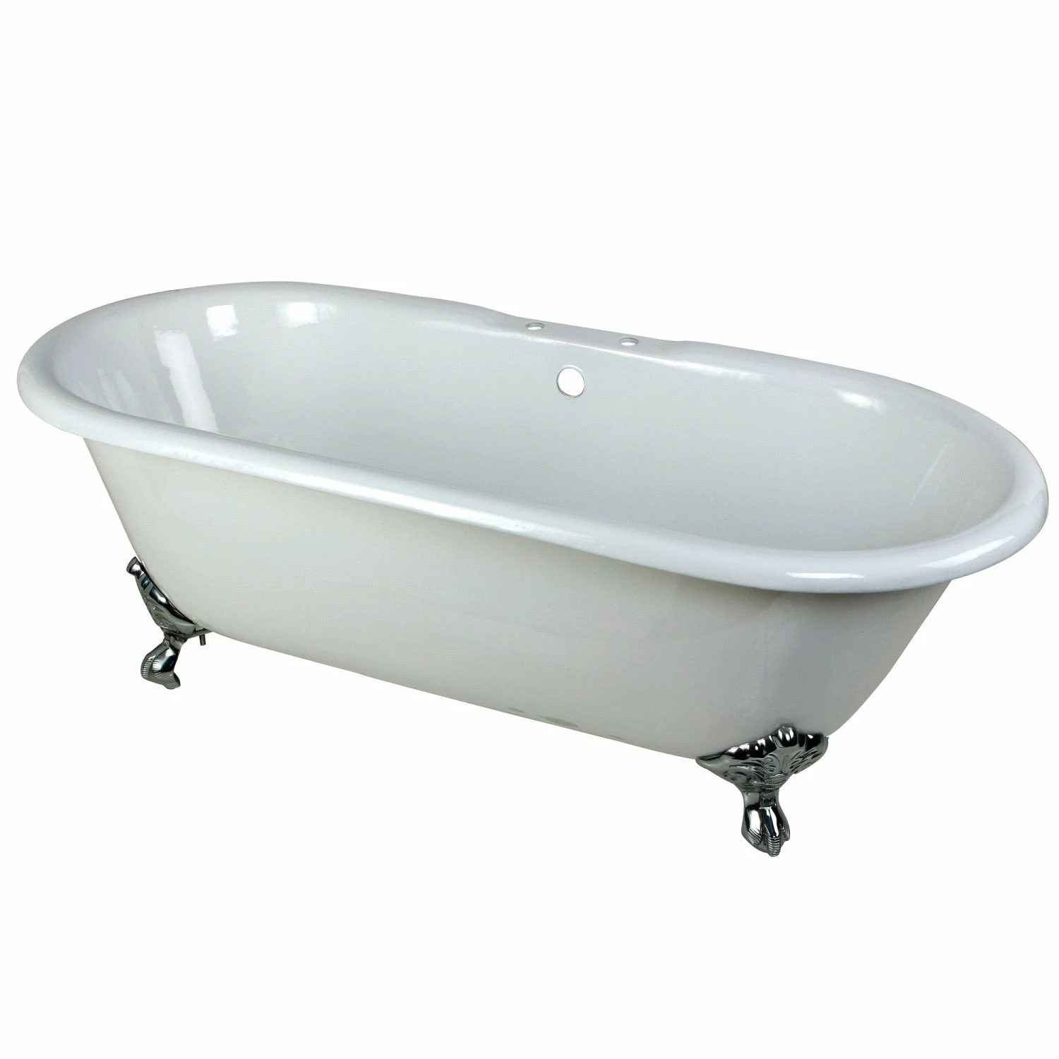 Aqua Eden VCT7D663013NB1 66-Inch Cast Iron Double Ended Clawfoot Tub With 7-Inch Faucet Drillings, White/Polished Chrome - Image 4