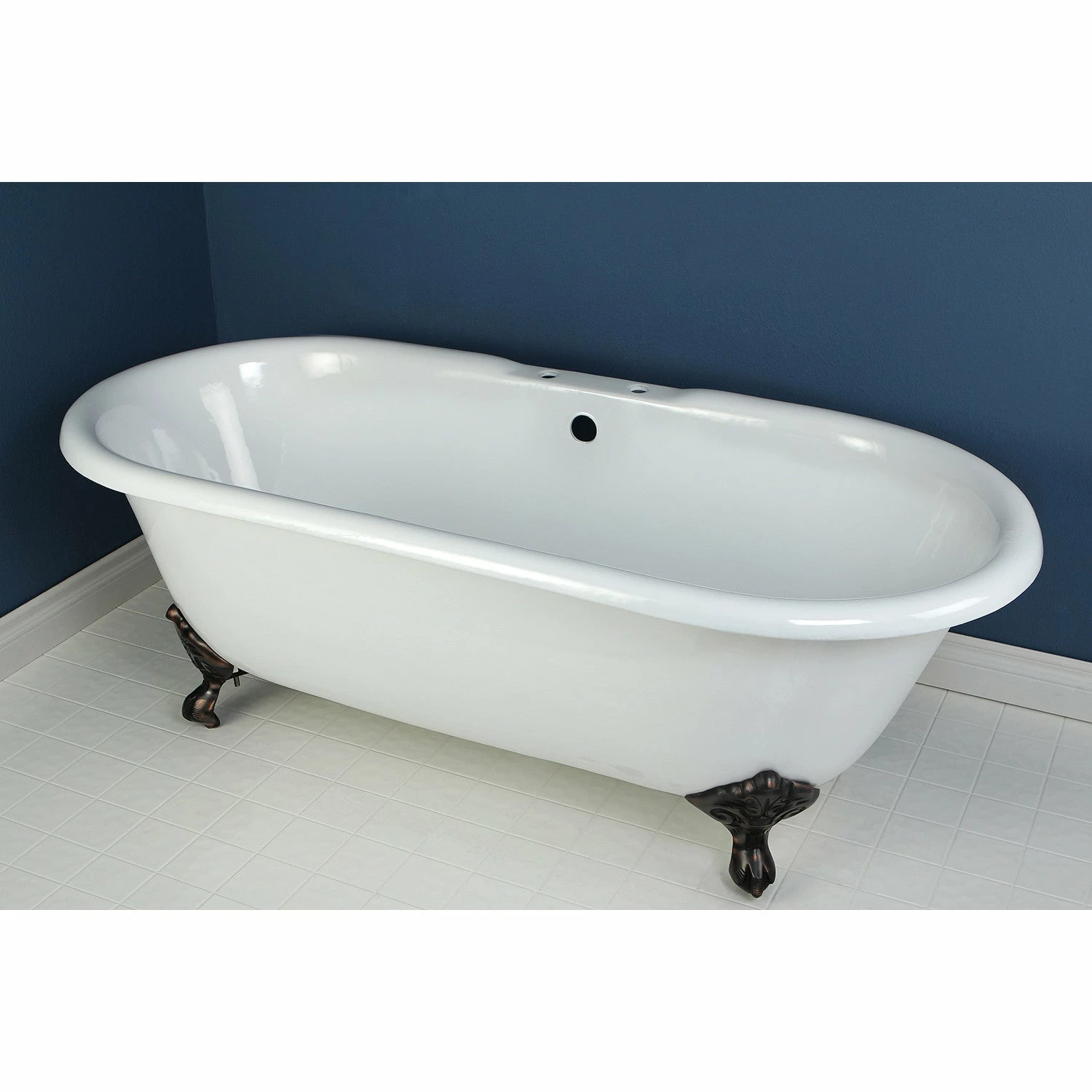 Aqua Eden VCT7D663013NB5 66-Inch Cast Iron Double Ended Clawfoot Tub With 7-Inch Faucet Drillings, White/Oil Rubbed Bronze - Image 2