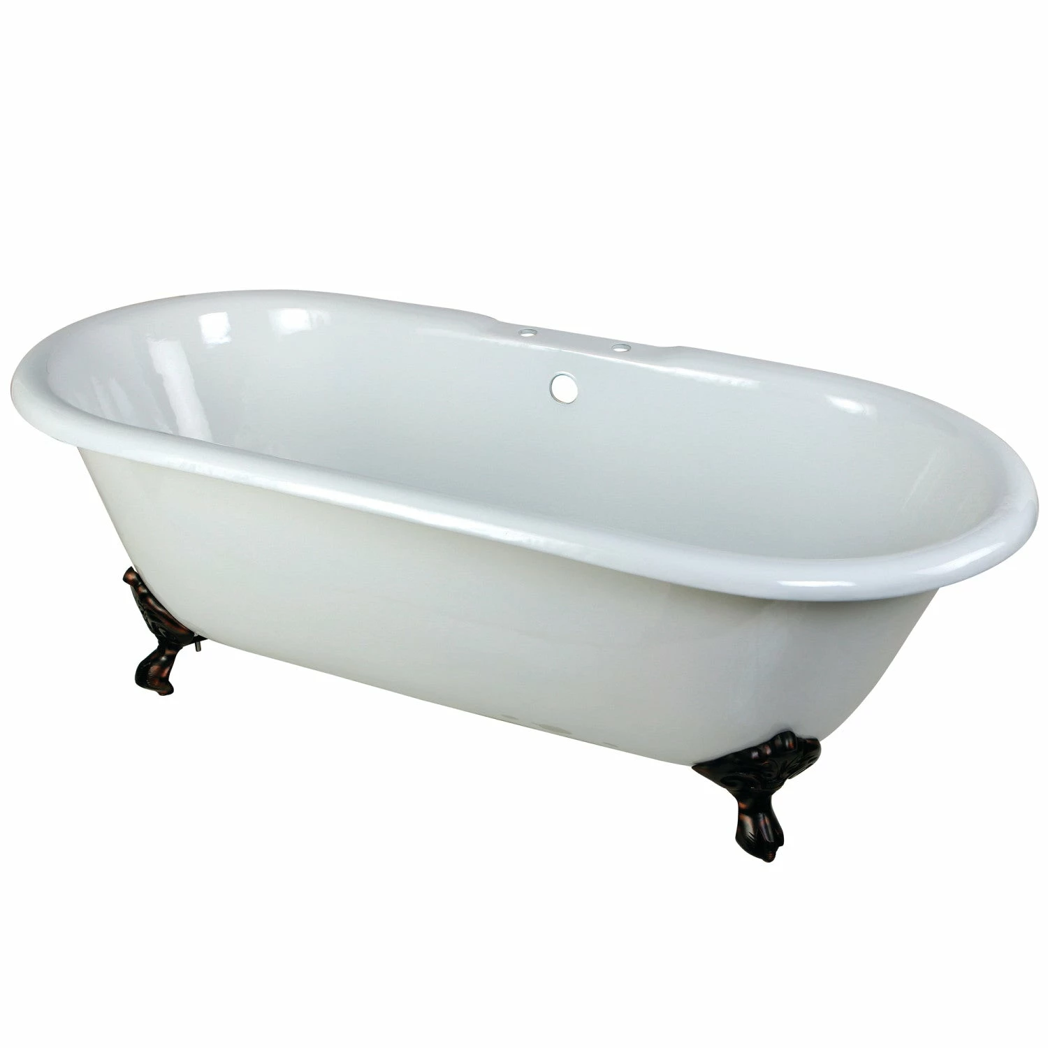 Aqua Eden VCT7D663013NB5 66-Inch Cast Iron Double Ended Clawfoot Tub With 7-Inch Faucet Drillings, White/Oil Rubbed Bronze - Image 3