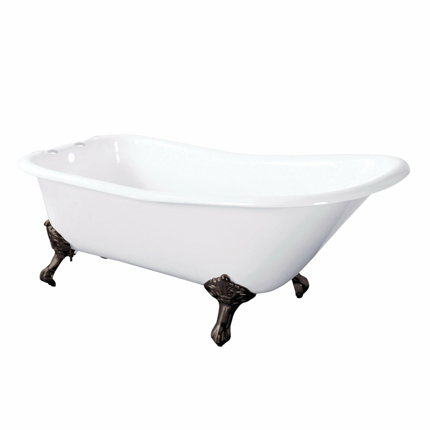Aqua Eden VCT7D6630NF5 67-Inch Cast Iron Single Slipper Clawfoot Tub With 7-Inch Faucet Drillings, White/Oil Rubbed Bronze