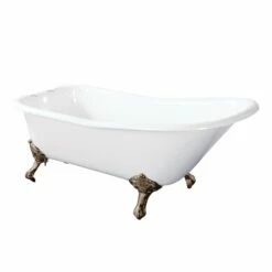 Aqua Eden VCT7D6630NF8 67-Inch Cast Iron Single Slipper Clawfoot Tub With 7-Inch Faucet Drillings, White/Brushed Nickel