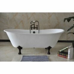 Aqua Eden VCT7D6728NH0 67-Inch Cast Iron Double Slipper Clawfoot Tub With 7-Inch Faucet Drillings, White/Matte Black