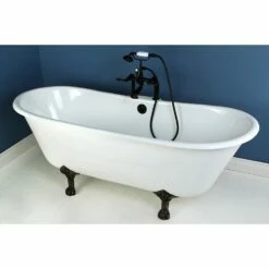 Aqua Eden VCT7D6728NH5 67-Inch Cast Iron Double Slipper Clawfoot Tub With 7-Inch Faucet Drillings, White/Oil Rubbed Bronze