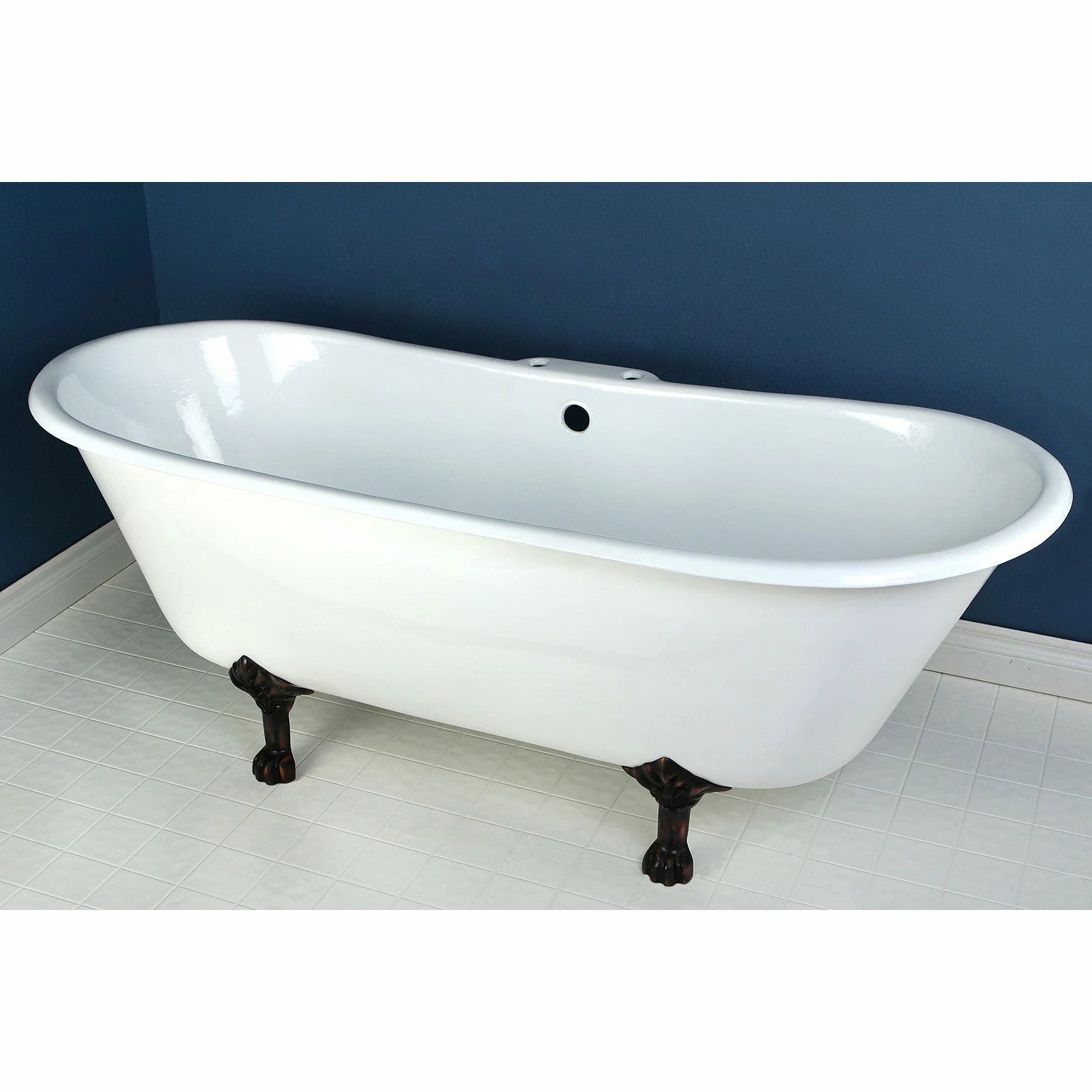 Aqua Eden VCT7D6728NH5 67-Inch Cast Iron Double Slipper Clawfoot Tub With 7-Inch Faucet Drillings, White/Oil Rubbed Bronze - Image 2