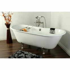 Aqua Eden VCT7D6728NH8 67-Inch Cast Iron Double Slipper Clawfoot Tub With 7-Inch Faucet Drillings, White/Brushed Nickel