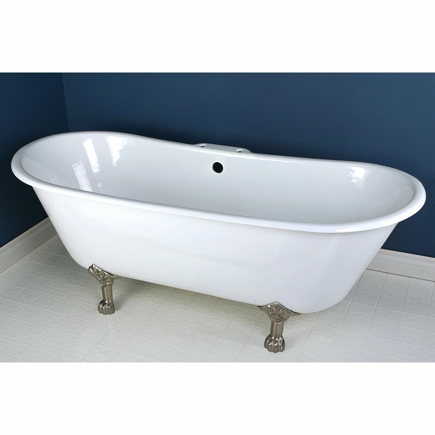 Aqua Eden VCT7D6728NH8 67-Inch Cast Iron Double Slipper Clawfoot Tub With 7-Inch Faucet Drillings, White/Brushed Nickel - Image 4